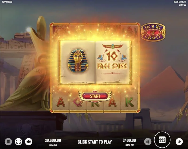 Book of Lights - sprožitev Free Spins in razširjajoči se simbol